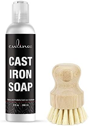 סבון ברזל יצוק Culina ומברשת | כל המרכיבים הטבעיים | הכי טוב לניקוי, בישול ושחזור ללא מקל | לכלי